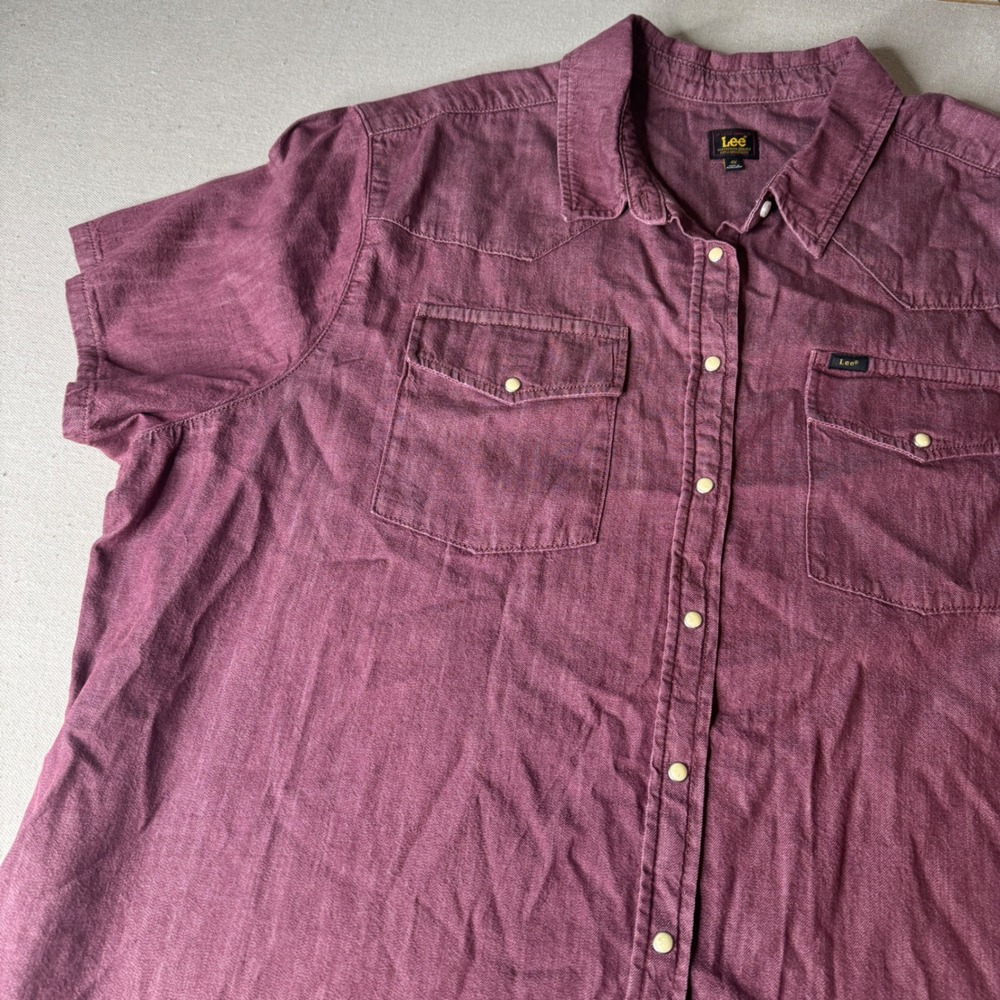 Lee Womens 4X Burgundy Cotton Short Sleeve Western Snap Front Shirt Dress Pocket